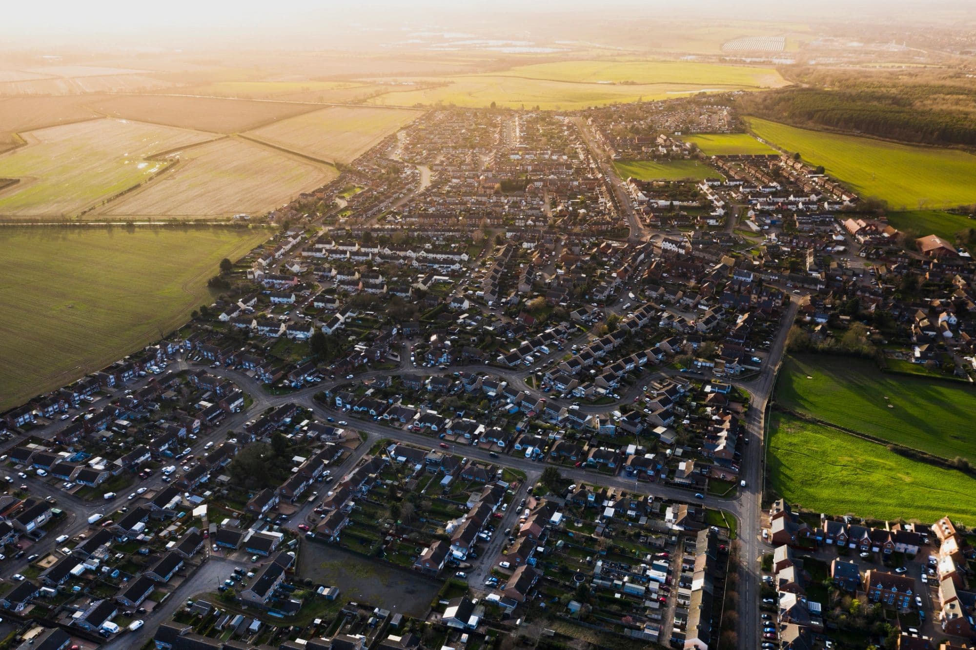 Aerial view of a master planned community under development
